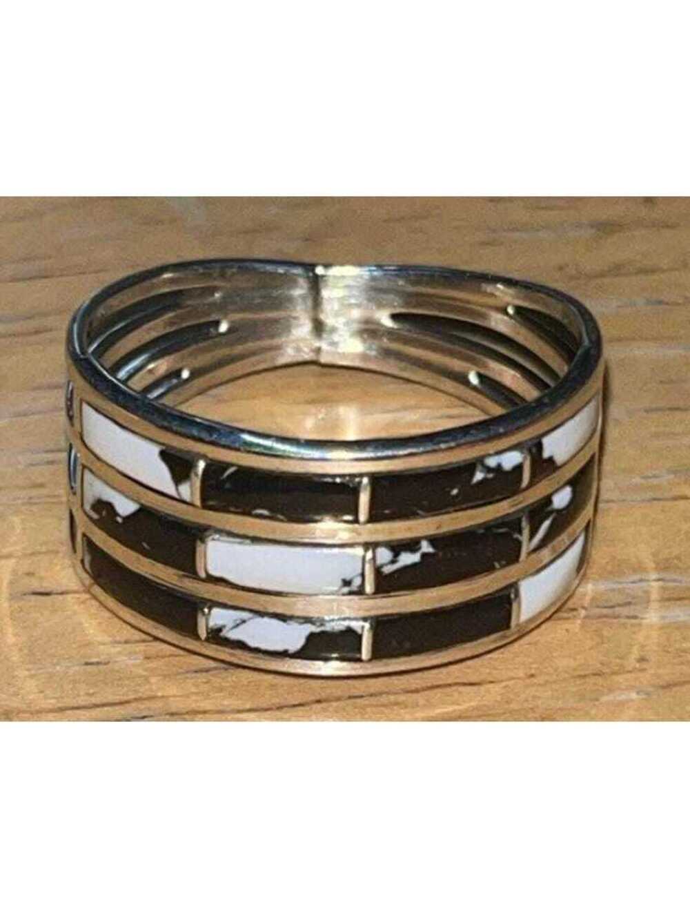 Navajo sterling silver inlay white buffalo turquoise band ring size 8.5 -Andrew